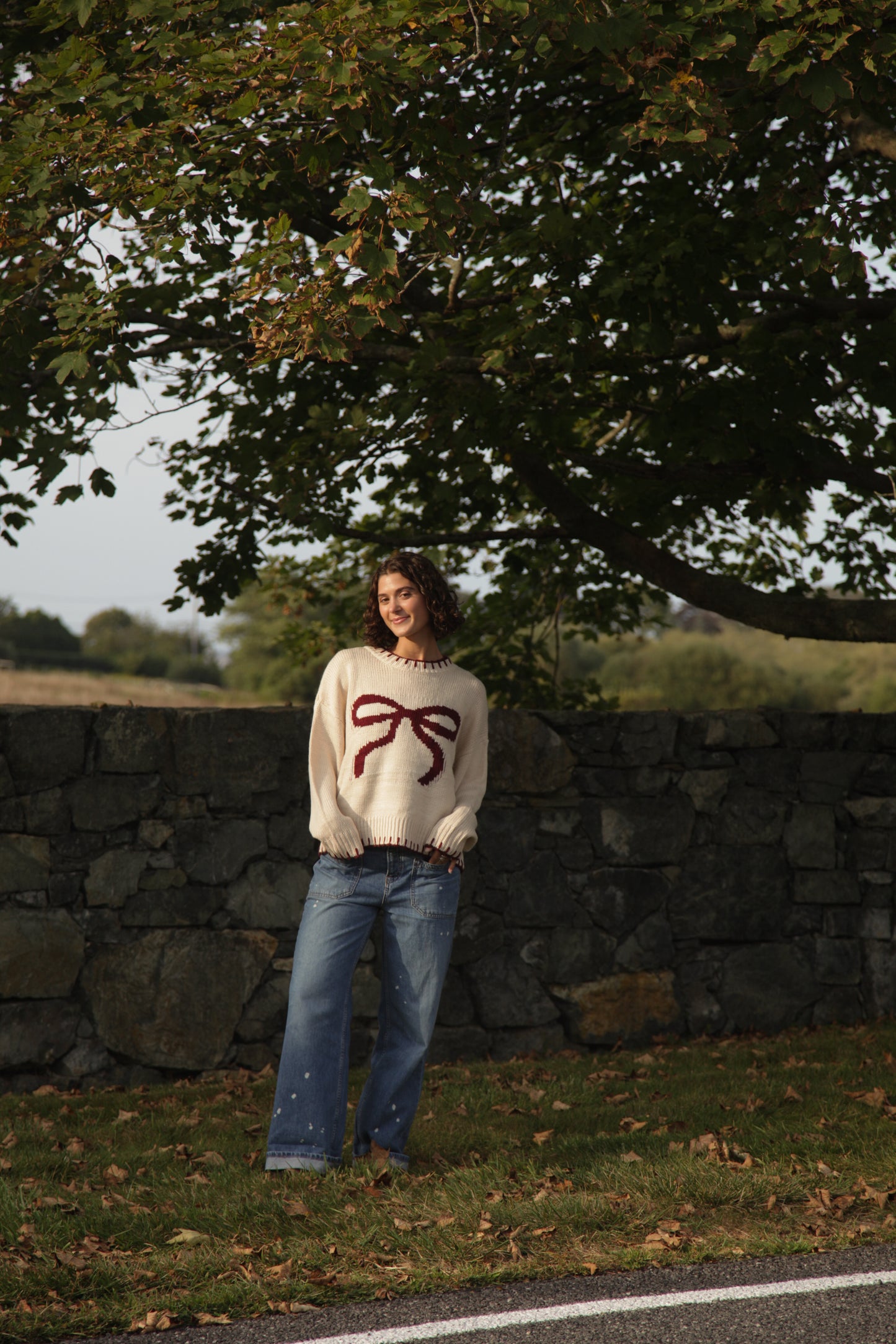 Knitted Burgandy Ribbon Bow Sweater