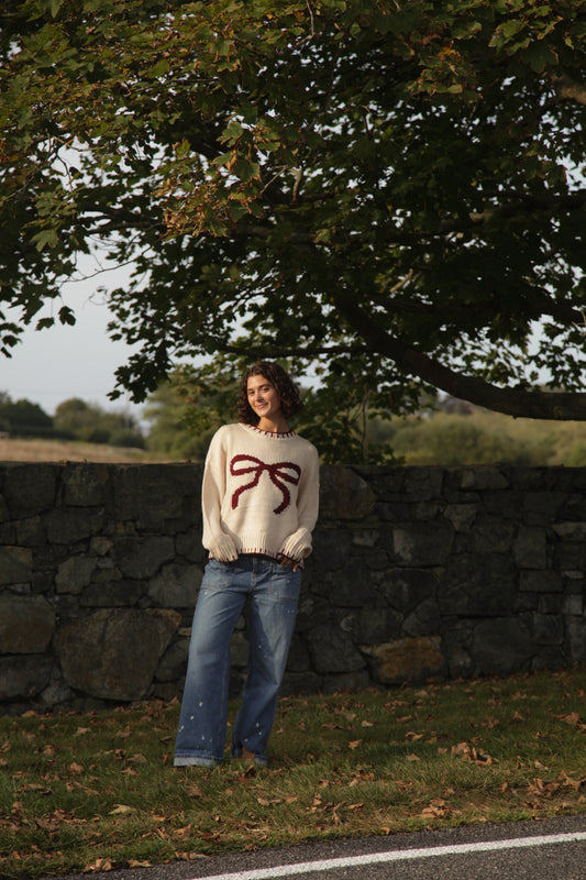 Knitted Burgandy Ribbon Bow Sweater