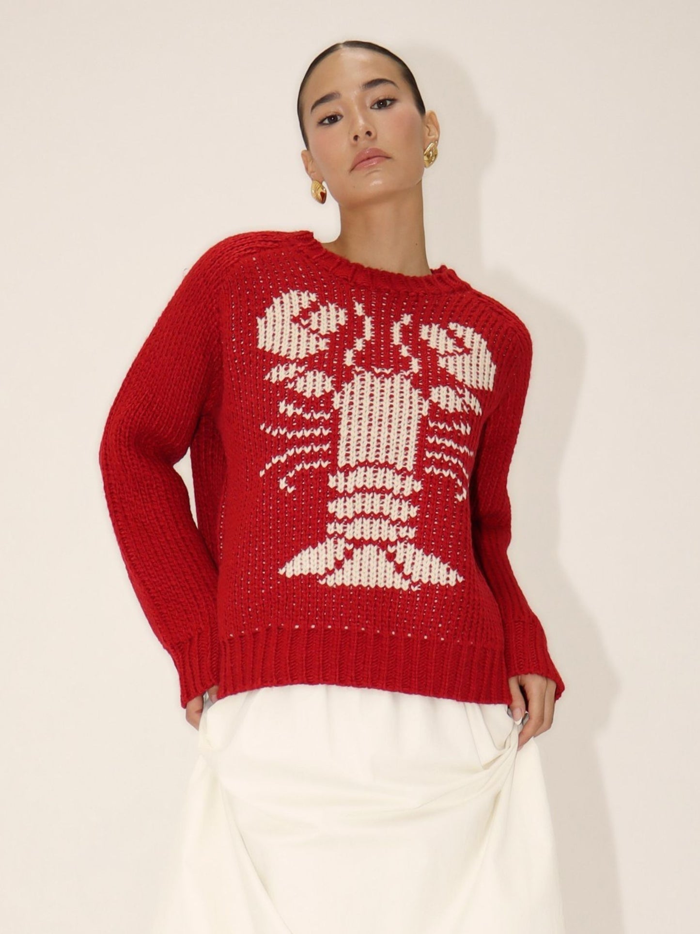 Red Chunky Knit Lobster Sweater