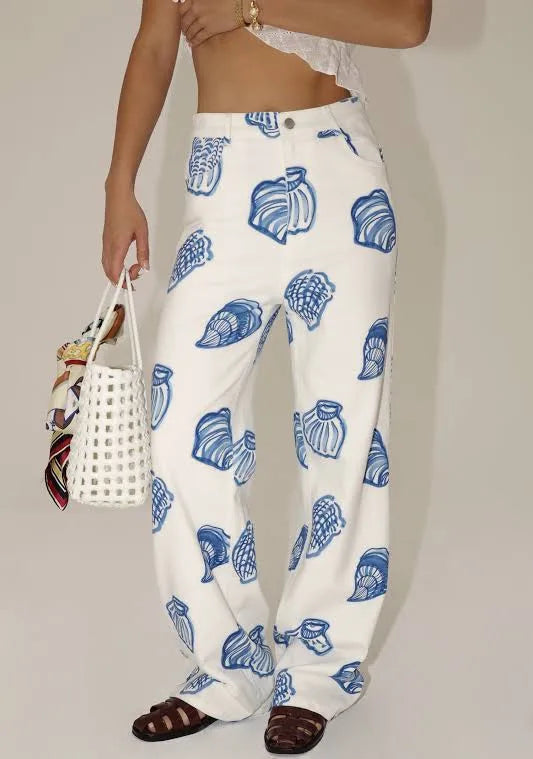 Blue Seashell Print Pants