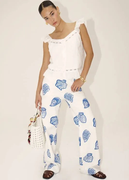 Blue Seashell Print Pants