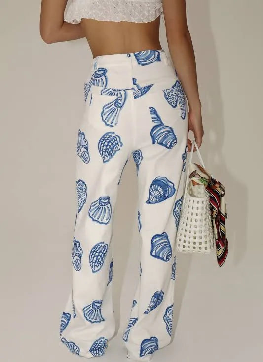 Blue Seashell Print Pants